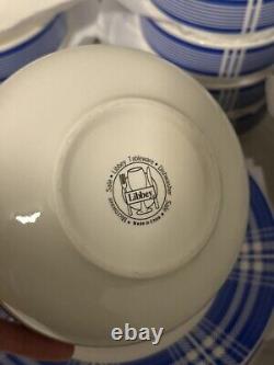 Libbey Tableware Plaid Dinner Plates Bowls Coffee Cups Blue & White Micro Safe
