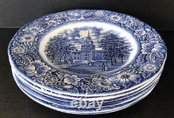 Liberty Blue Independence Hall Dinner Plates 9 3/4 Staffordshire England (6)