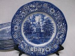 Liberty Blue Staffordshire Dinner Plates Set of 10 Independence Hall EXC