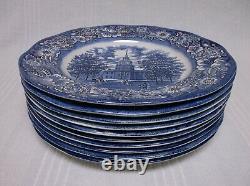 Liberty Blue Staffordshire Dinner Plates Set of 10 Independence Hall EXC