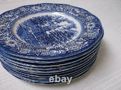 Liberty Blue Staffordshire Dinner Plates Set of 10 Independence Hall EXC