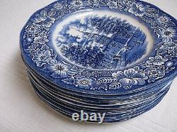 Liberty Blue Staffordshire Dinner Plates Set of 10 Independence Hall EXC