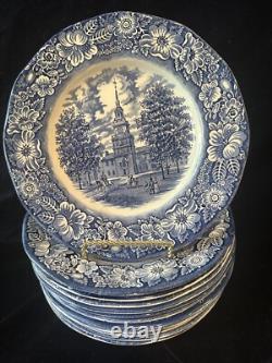 Liberty Blue Staffordshire Ironstone 9 7/8 Dinner plates Lot of 12 England