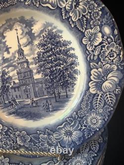 Liberty Blue Staffordshire Ironstone 9 7/8 Dinner plates Lot of 12 England