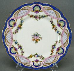 Limoges Lerosey Hand Painted Floral Shells Pink Ribbon Blue Gold 9 3/4 Plate D