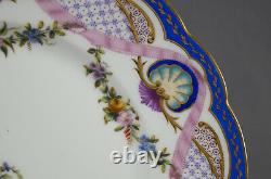 Limoges Lerosey Hand Painted Floral Shells Pink Ribbon Blue Gold 9 3/4 Plate D