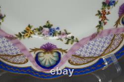 Limoges Lerosey Hand Painted Floral Shells Pink Ribbon Blue Gold 9 3/4 Plate D