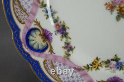 Limoges Lerosey Hand Painted Floral Shells Pink Ribbon Blue Gold 9 3/4 Plate D