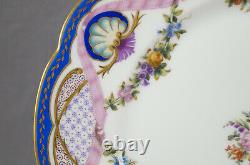 Limoges Lerosey Hand Painted Floral Shells Pink Ribbon Blue Gold 9 3/4 Plate D