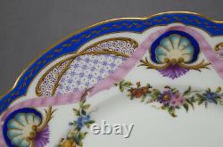 Limoges Lerosey Hand Painted Floral Shells Pink Ribbon Blue Gold 9 3/4 Plate D