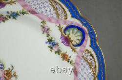 Limoges Lerosey Hand Painted Floral Shells Pink Ribbon Blue Gold 9 3/4 Plate E