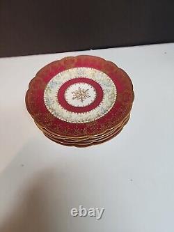 Limoges Lunch Plate Gilt Pink/Red/ Violet Or Blue Band 8.5 5 Pc