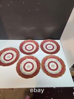 Limoges Lunch Plate Gilt Pink/Red/ Violet Or Blue Band 8.5 5 Pc