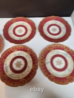Limoges Lunch Plate Gilt Pink/Red/ Violet Or Blue Band 8.5 5 Pc