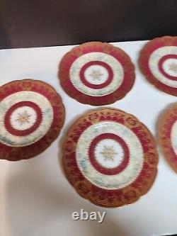 Limoges Lunch Plate Gilt Pink/Red/ Violet Or Blue Band 8.5 5 Pc