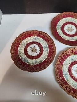 Limoges Lunch Plate Gilt Pink/Red/ Violet Or Blue Band 8.5 5 Pc