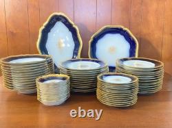 Limoges Wm. Guérin & Co. Dinner Service for 12, 62 Pcs, Cobalt Blue, Gold gilt