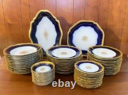 Limoges Wm. Guérin & Co. Dinner Service for 12, 62 Pcs, Cobalt Blue, Gold gilt