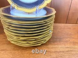 Limoges Wm. Guérin & Co. Dinner Service for 12, 62 Pcs, Cobalt Blue, Gold gilt