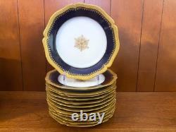 Limoges Wm. Guérin & Co. Dinner Service for 12, 62 Pcs, Cobalt Blue, Gold gilt