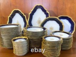 Limoges Wm. Guérin & Co. Dinner Service for 18, 90 Pcs, Cobalt Blue, Gold gilt