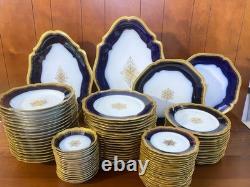 Limoges Wm. Guérin & Co. Dinner Service for 18, 90 Pcs, Cobalt Blue, Gold gilt