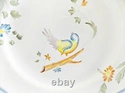 Longchamp Perouges France Four Dinner Plates 10 Hand Painted Birds Multicolor