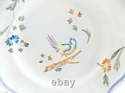 Longchamp Perouges France Four Dinner Plates 10 Hand Painted Birds Multicolor