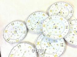 Longchamp Printemps French Set 7 Dinner Plates 10.5 Porc H Paint Blu Yel Floral