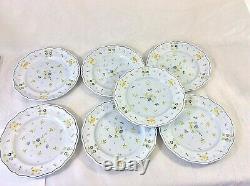 Longchamp Printemps French Set 7 Dinner Plates 10.5 Porc H Paint Blu Yel Floral