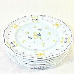 Longchamp Printemps French Set 7 Dinner Plates 10.5 Porc H Paint Blu Yel Floral