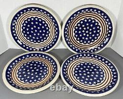 Lot 4 Boleslawiec Polish Pottery Americana Stars Red White Blue 11 Dinner Plate