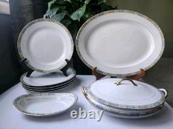 Lot Of 1920s Noritake Porcelain Set Dinner Plate, Cover Dish, Large Oval Platter