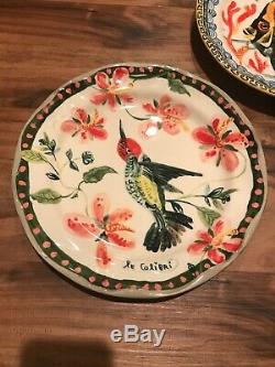 Lot Of 5 Nathalie Lete Dinner Plates Sandpiper Blue Humming Bird Owl Angel Fish