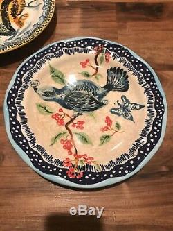 Lot Of 5 Nathalie Lete Dinner Plates Sandpiper Blue Humming Bird Owl Angel Fish