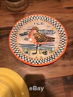 Lot Of 5 Nathalie Lete Dinner Plates Sandpiper Blue Humming Bird Owl Angel Fish