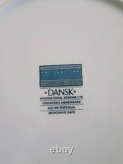 Lot Set Of Eight (8) Dansk GRIDWORKS Blue Dinnerware 11 Dinner Plate Portugal