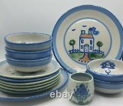 Lot of 14 M. A. Hadley Pottery, Bouquet, Ships & Whales, Country Scene Blue