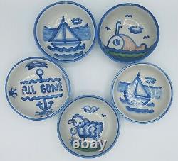 Lot of 14 M. A. Hadley Pottery, Bouquet, Ships & Whales, Country Scene Blue