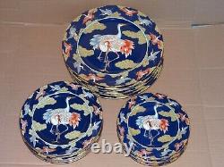 Lot of 17 Arita Golden Sagi Blue Crane Porcelain Dinner Salad Dessert Plates