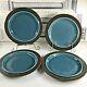 Lot of 4 Arabia Finland Meri 10 Inch Dinner Plate Blue Brown MCM See Photos