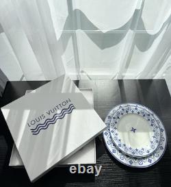 Louis Vuitton Porcelain Set Of 2 Dinner Plates Monogram Flower Tile