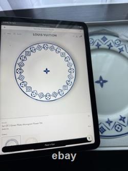 Louis Vuitton Porcelain Set Of 2 Dinner Plates Monogram Flower Tile