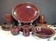 MCM Stoneware Plate Set Browns some blue Drip Glaze NICE Handmade
