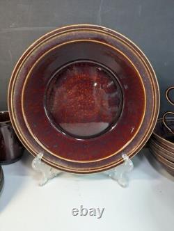 MCM Stoneware Plate Set Browns some blue Drip Glaze NICE Handmade