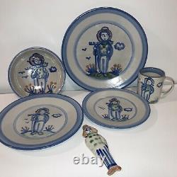 M A Hadley Farmer 5 Piece Place Setting Plates, Cup, Bowl + Wall Plaque