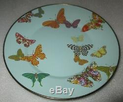 MacKenzie Childs SKY BLUE Butterfly Garden Dinner Plate 10 EUC Rare! SET OF 4