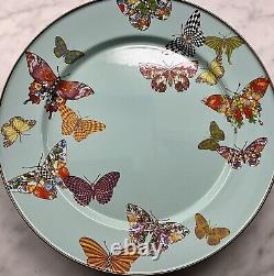 Mackenzie Childs Sky Blue Butterfly Garden Check Dinner Charger Plates 12