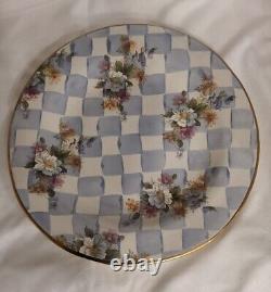 Mackenzie-Childs Vintage Honeymoon Blue Checked Floral Dinner Plate