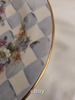Mackenzie-Childs Vintage Honeymoon Blue Checked Floral Dinner Plate